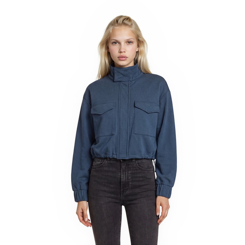 Yogalicious Bomber Jacket Women's Size Small Blue Cropped Full Zip